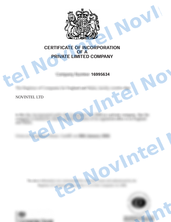 NovIntel LTD Certificate of Incorporation - Company Number 16995634